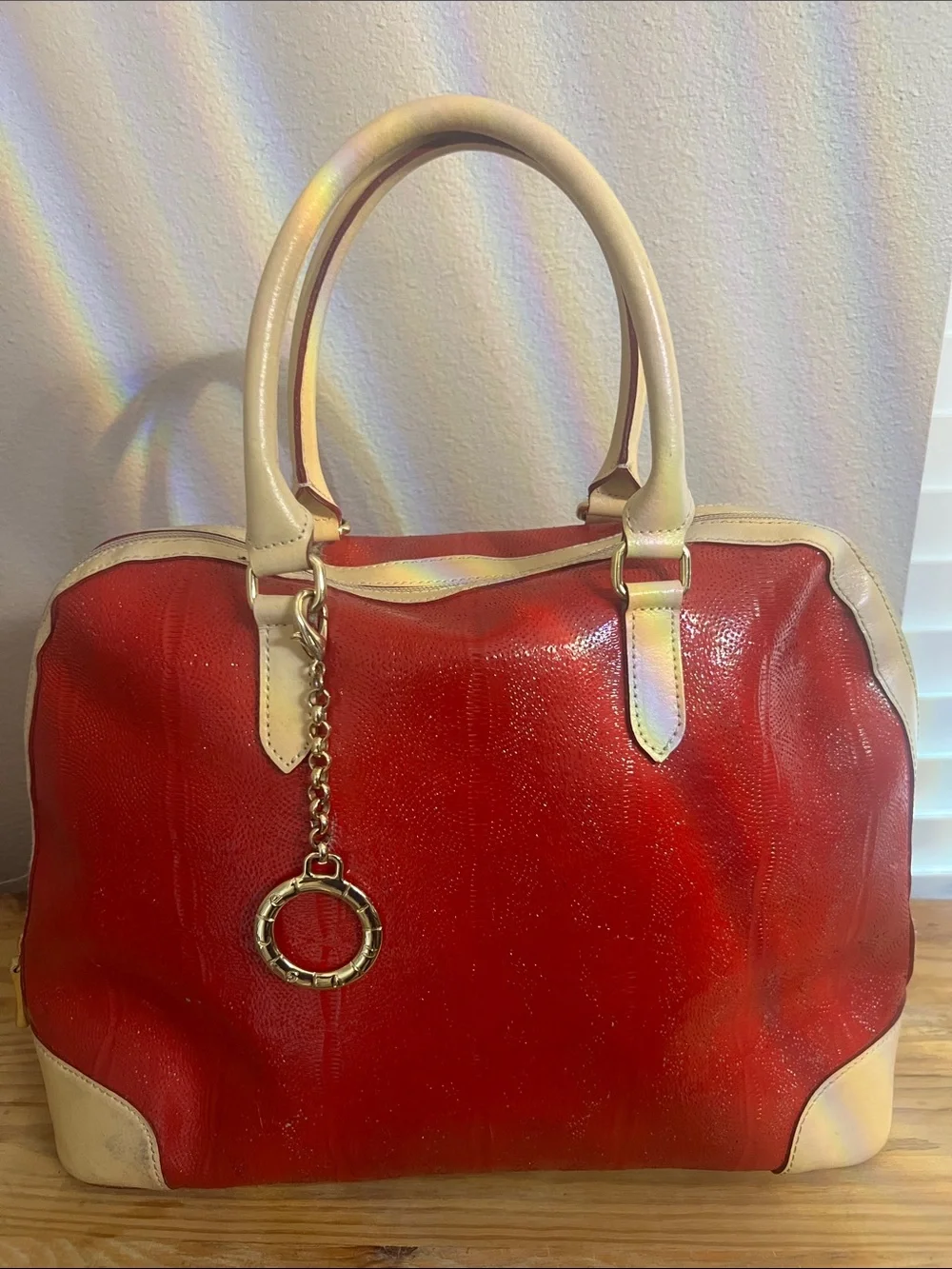 Vintage Invece Italy Red Glossy Patent Leather Satchel Handbag